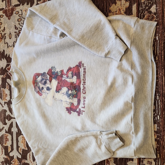 Vintage I Love Christmas with Dog Sweatshirt Size L - Picture 1 of 13